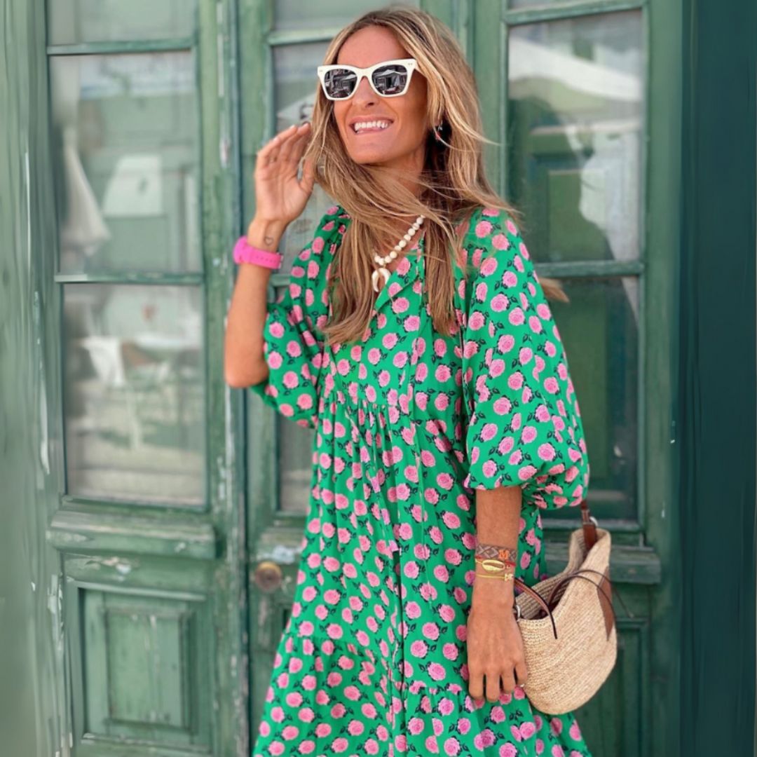 Libuše | Lehoučké boho maxi šaty s geometrickým vzorem