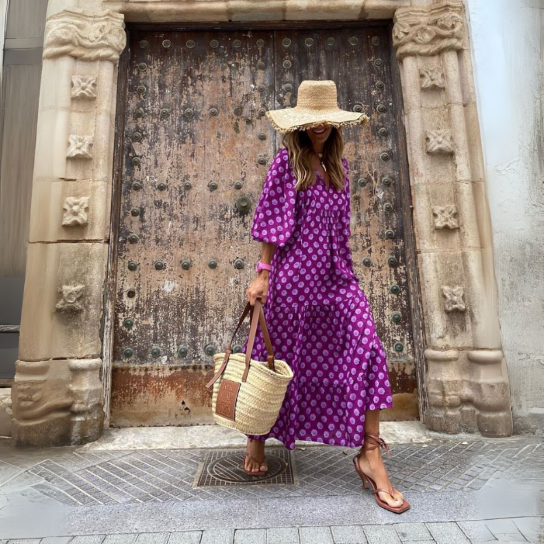 Libuše | Lehoučké boho maxi šaty s geometrickým vzorem