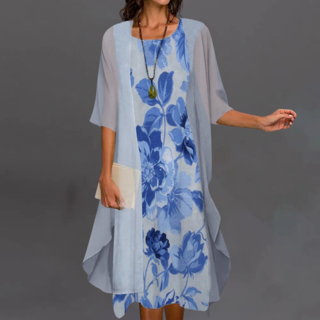 Irena | Elegantní květinový set – šaty & cardigan