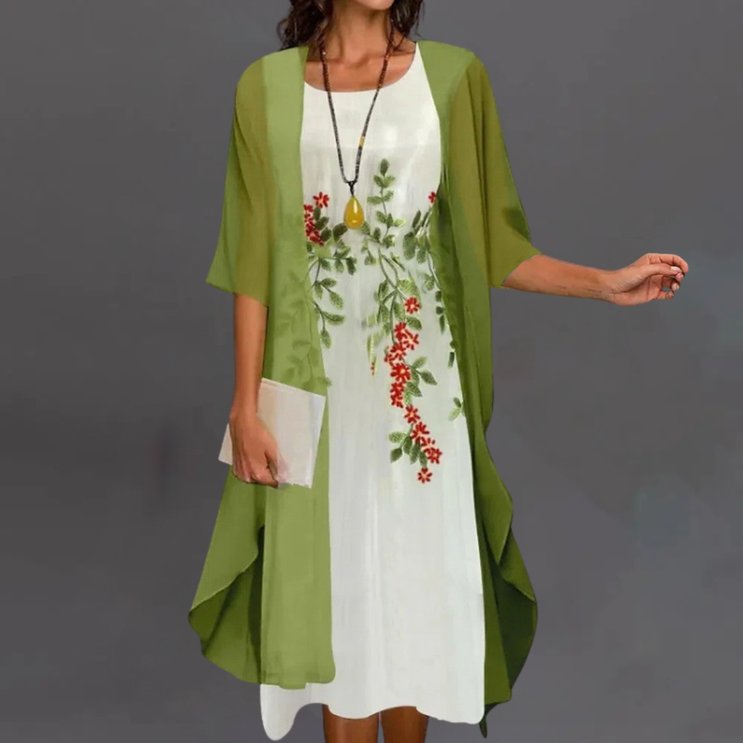 Irena | Elegantní květinový set – šaty & cardigan