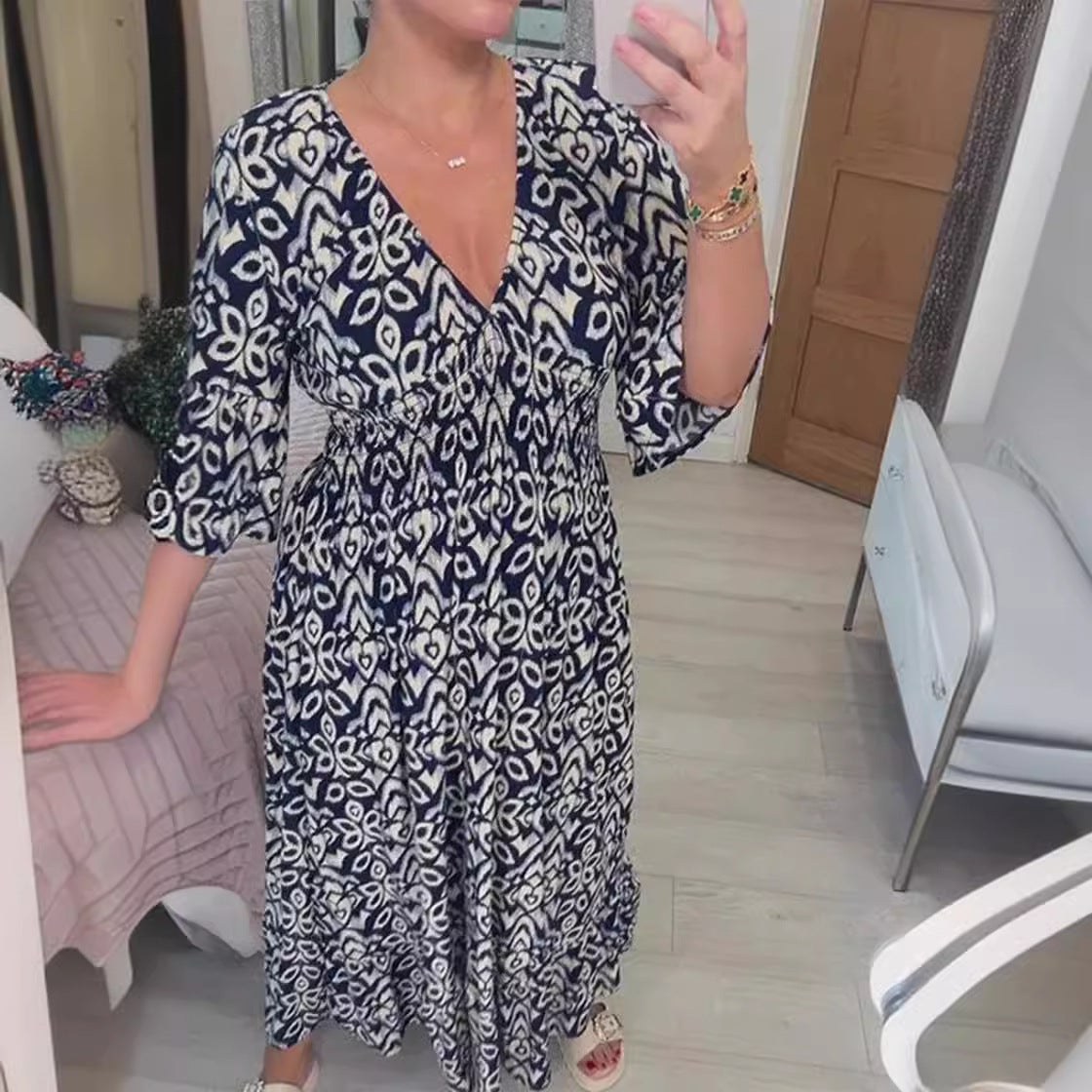 Zlata | Stylové květinové šaty s výstřihem do V