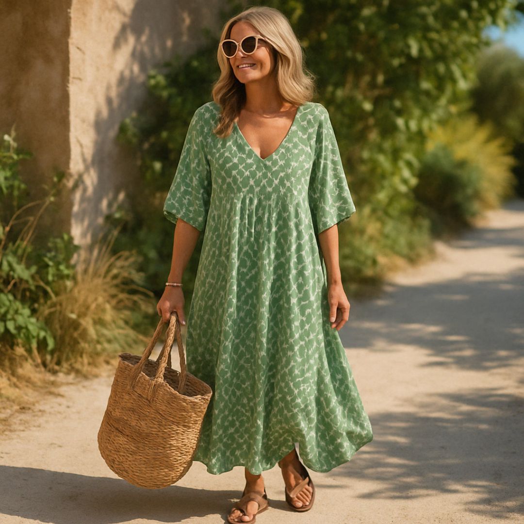 Libuše | Lehoučké boho maxi šaty s geometrickým vzorem