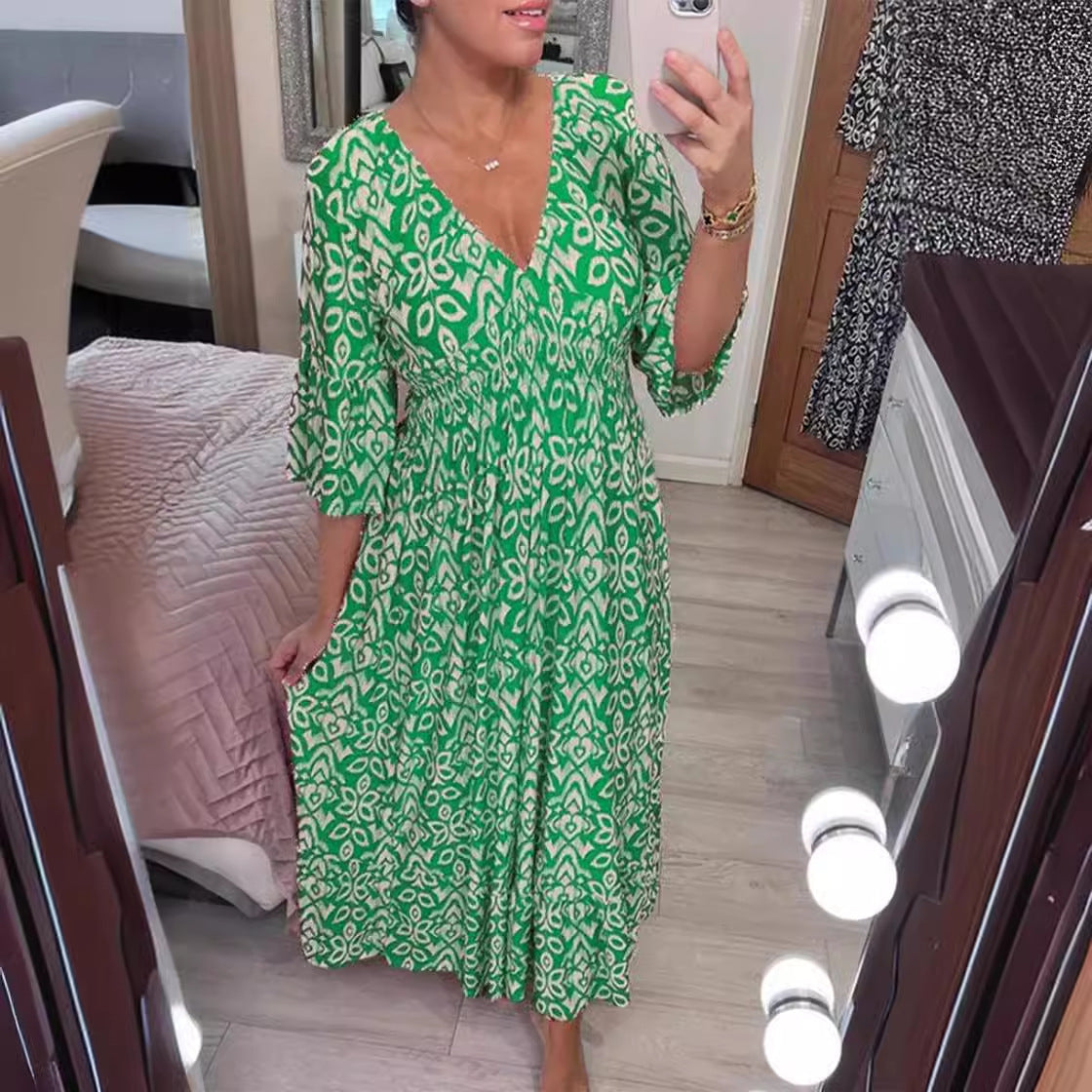 Zlata | Stylové květinové šaty s výstřihem do V