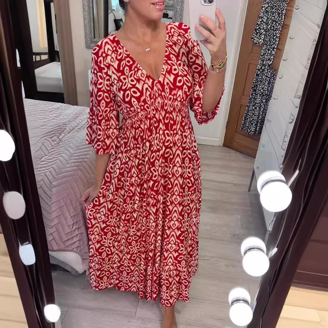 Zlata | Stylové květinové šaty s výstřihem do V