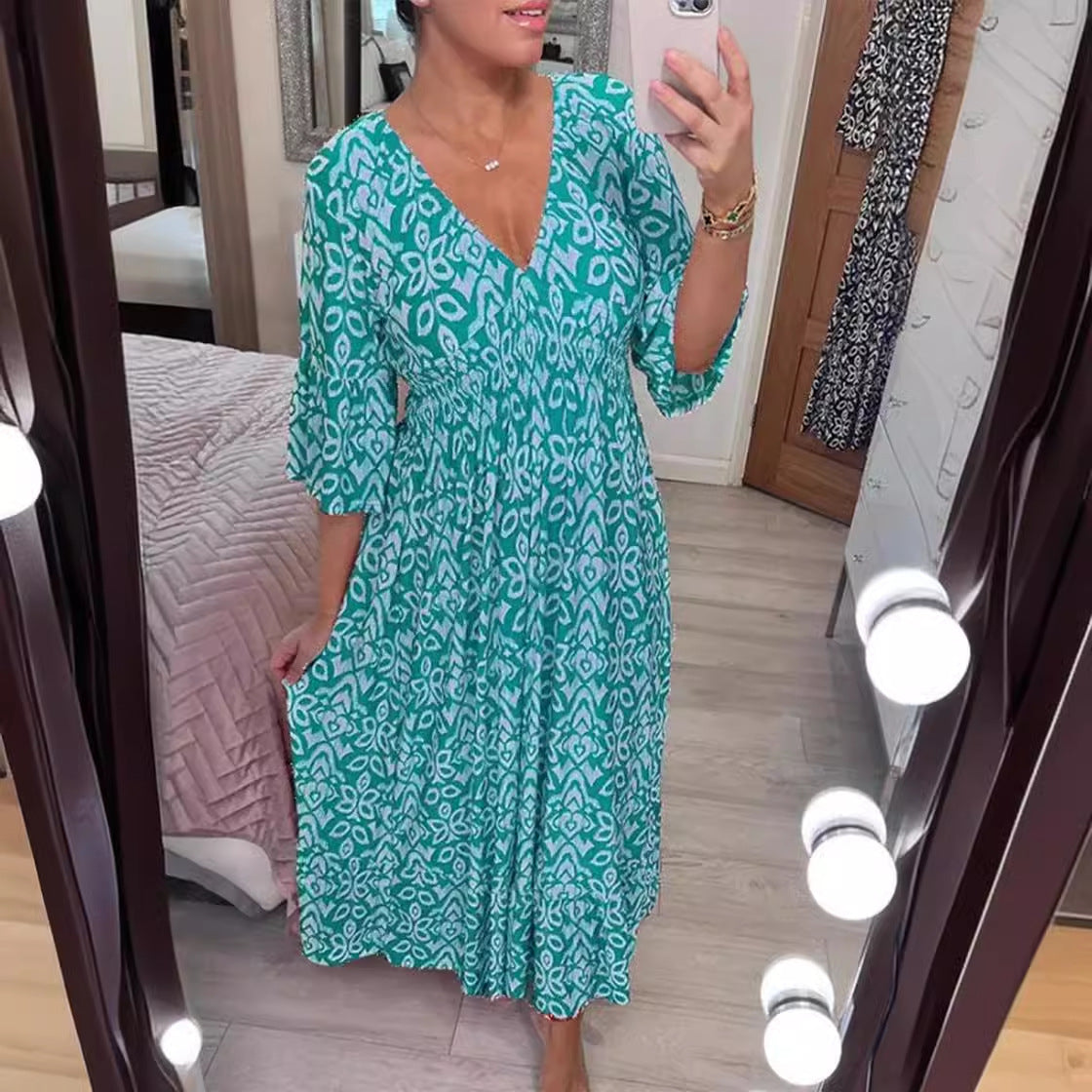 Zlata | Stylové květinové šaty s výstřihem do V