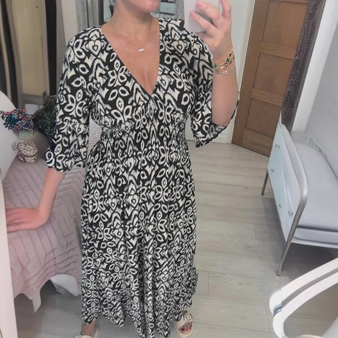 Zlata | Stylové květinové šaty s výstřihem do V